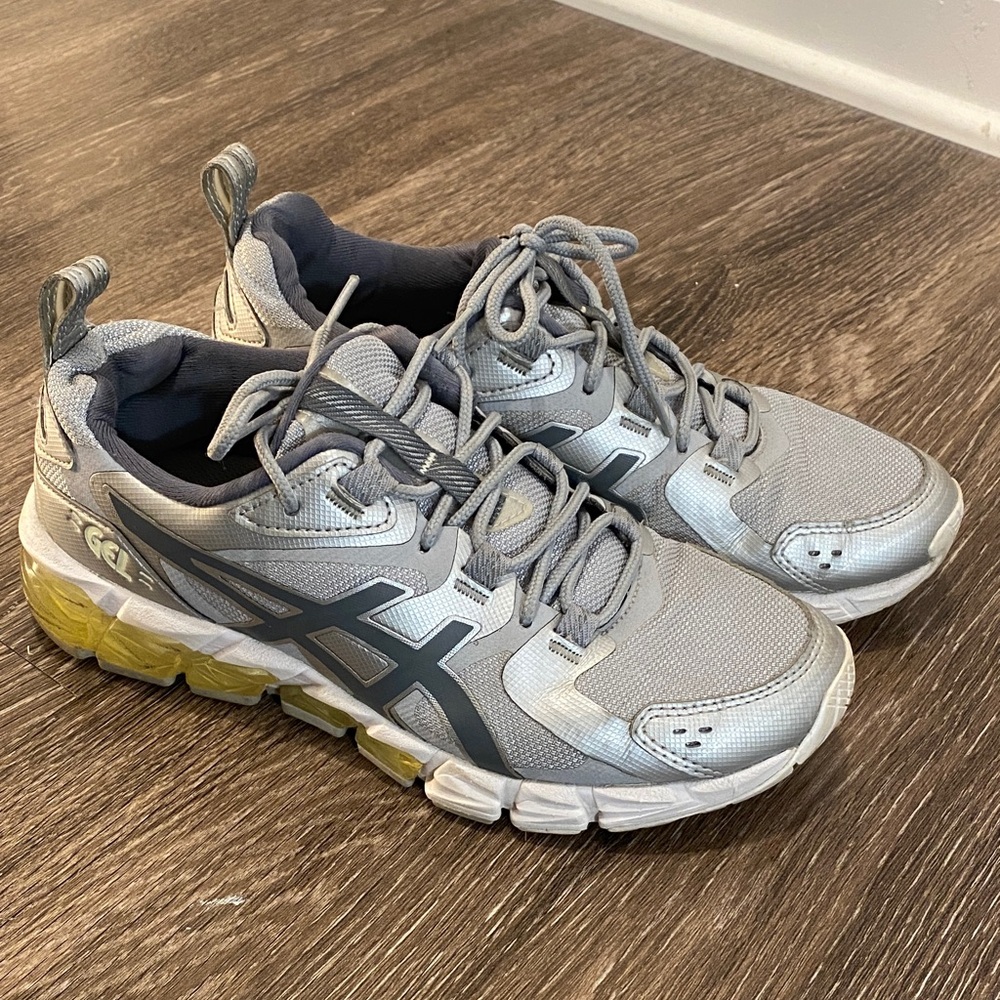 Asics Gray and Yellow Gel-Cushioned Running Sneakers